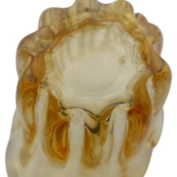 Vintage Handblown Amber Yellow Ribbed Glass Fan Vase Mid-Century Modern - Picture 4 of 6